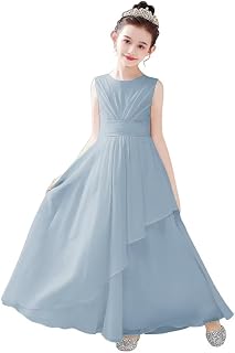 dideyttawl Girls Sleeveless Long Pleated Chiffon Dress 591