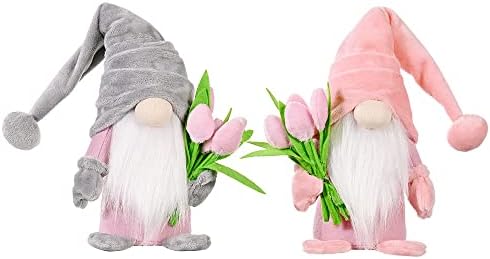 2PCS Mothers Day Gonk Gifts for Mum, Handmade Tulip Spring Gonks Faceless Doll Mothers Day Decorations, Elf Novelty Tabletop Gnomes Ornament Gifts for Mother Grandma Birthday from Daughter Son