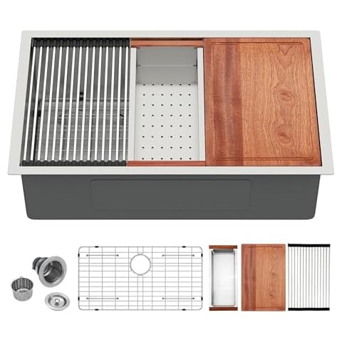 30 Inch Undermount Kitchen Sink - Funmier 30x19 Inch Stainless Steel Kitchen Sink Undermount Workstation Kitchen Sink 16 Gauge Deep Single Bowl Basin Under Counter Sink Cover