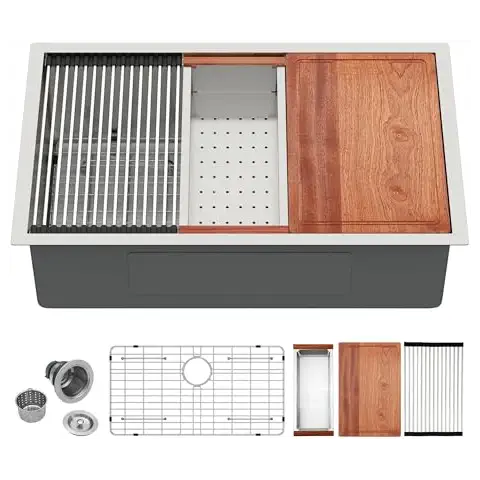 30 Inch Undermount Kitchen Sink - Funmier 30x19 Inch Stainless Steel Kitchen Sink Undermount Workstation Kitchen Sink 16 Gauge Deep Single Bowl Basin Under Counter Sink Cover