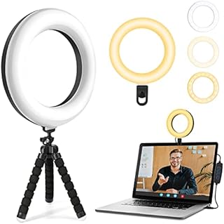 KEPEAK Laptop Ring Light, 6 Inch Ring Light with Tripod & Clip, 3 Lighting Modes, 10 Brightnesses, 360° Rotation, for Tik Tok, Selfie, Remote Work, Video, Live, YouTube, Makeup