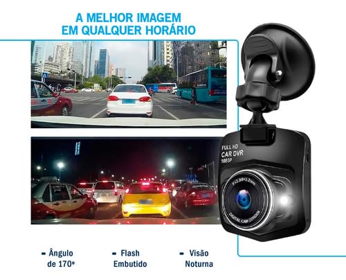 Camera Veicular Automotiva Carro Frontal Visão Noturna Full Hd Tela Lcd Gravação Sensor de Movimento