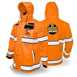 KwikSafety - Charlotte, NC - TORRENT Class 3 Safety Rain Jacket - ANSI Tested OSHA HiVis Weather Proof Reflective Coat Hideaway Hood/Orange XL