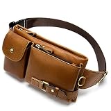 NIUCUNZH Cowhide Waist Fanny Pack-Genuine Leather and Slim with Adjustable Waistband Brown