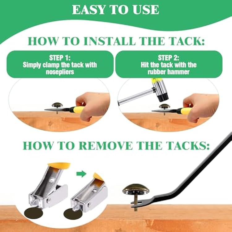 6 Pcs Upholstery Remove & Install Tools Kit Contains Rubber Mallet Hammer with 2PCS Replacement Head, Nail Tack Remover, Staple Tack Lifter and Removal Pliers for Furniture Floor Jewelry