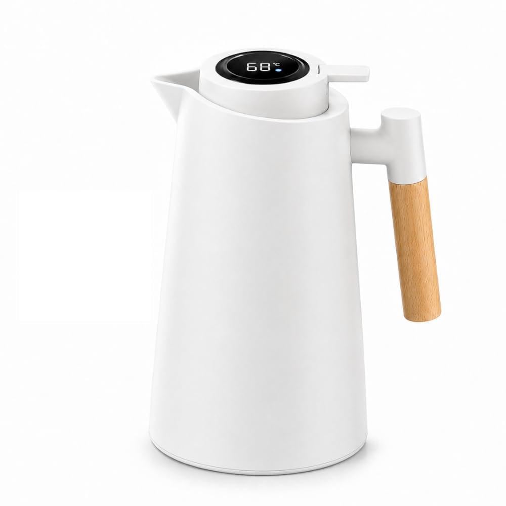 Garrafa Térmica 1L com Termômetro Digital LED | Design Premium com Cabo de Madeira |