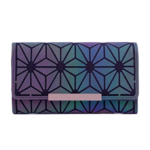 Women Geometric Luminous Wallet Rhomboids Lattice Purse Iridescent Long Coin Clutch Holographic Reflective Wallets (Multicolor 3) #TOP27