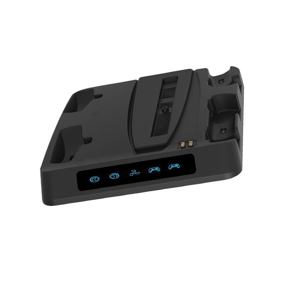 Base de carga para controlador PS5 con ventilador de refrigeración, soporte de estación de carga dual para PlayStation para control remoto de portal y controlador de borde, organizador de