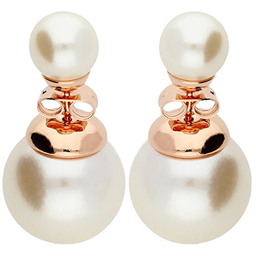 LÖB Damörhängen roséguld guldpläterade pärlörhängen dubbla örhängen set fram bak med pärlor kulor roséguld vit pärla örhänge brudsmycken, Roséguld Rostfritt stål Sterlingsilver Silver