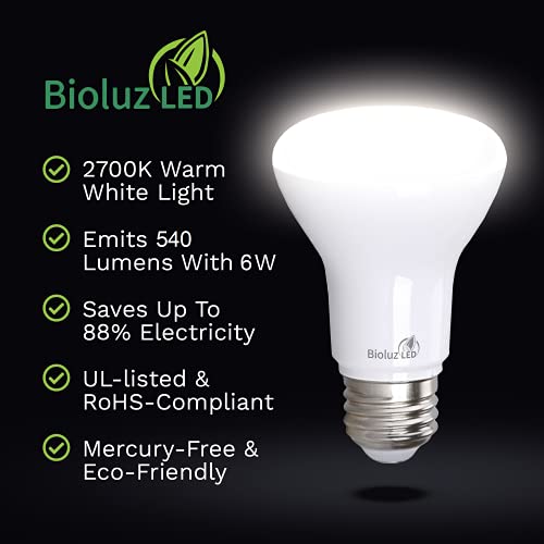 Bioluz Led 10 Pack 90 Cri R20 Br20 Led Bulb 2700K Bright Warm White 6W = 50 Watt Replacement 540 Lumen Indoor/Outdoor Ul Listed Cec Title 20 Compliant (Pack Of 10) #TOP2