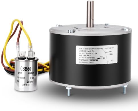 5KCP39BGS069S Condenser Fan Motor with Capacitor 208-230V 0.75A 1/10HP 60HZ 1100RPM 48 Frame Compatible with Carrier HC33GE233 HC33GE233A HC34GE234 Genteq 5KCP39BGY824S Dayton 6DLL7 Fasco 3S001 3907
