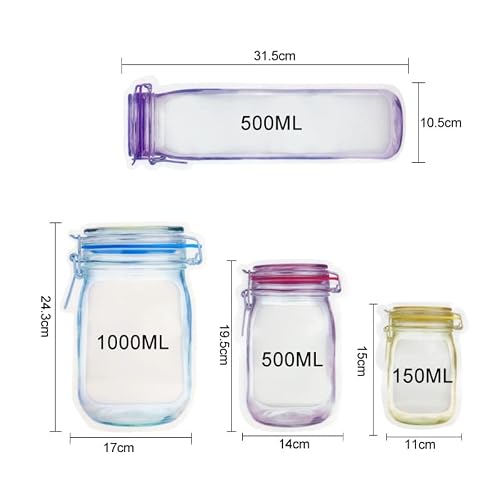 2023 New Mason Jar Bags Reusable Stand Up,Mason Bottle Zip Lock Bags/10/20/40 Pcs Mason Jar Ziplock Bags,Food Storage Plastic Bags Multi-Size Fresh Leak Proof Zipper Bags (40 Pack) #TOP6