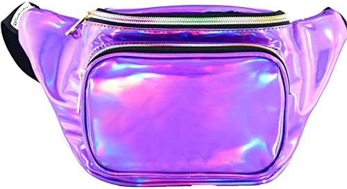 Shiny Neon Fanny Bag for Women Rave Festival Hologram Bum Travel Waist Pack (Holographic Purple)