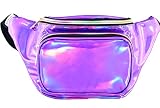 Shiny Neon Fanny Bag for Women Rave Festival Hologram Bum Travel Waist Pack (Holographic Purple)
