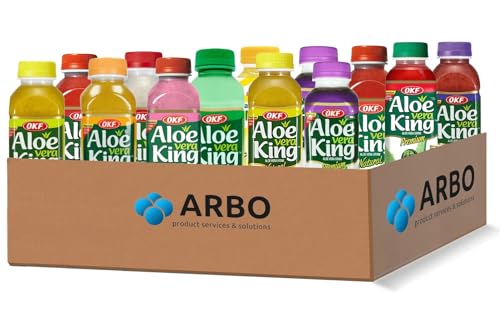 OKF Aloe Vera Probierpaket 12x 500ml Mix aus exotischen Geschmacksrichtungen Fettfrei vegan & glutenfrei Der gesunde Genuss aus Korea