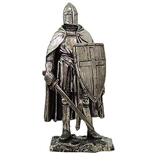 Estatua caballero cruzado acabado plata 7 pulgadas miniatura 1