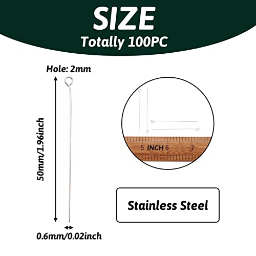 Pandahall 100Pcs 22 Gauge Stainless Steel Open Eyepins 2 Inch (50Mm) For Diy Jewelry Making #TOP1