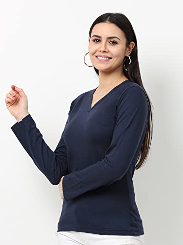 Image of Wafaa Women's Cotton Plain V Neck Full Sleeve T-Shirt