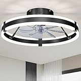 Low Profile Bladeless Ceiling Fan with Lights & Remote - 19.7" Flush Mount Fandelier Light Fan for Bedroom/Kitchen, 3000-6000K Dimmable LED, 6-Speed Modern Fan with Lights for Home/Office