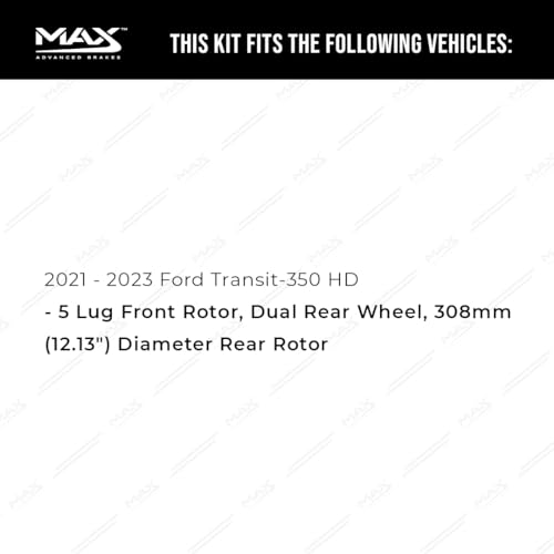 Image of Max Advanced Brakes Front & Rear Brake Kit Compatible With 2021 Ford Transit-350 HD DRW & 12.13 inch 5 Lug Rear Rotors Replacement Premium OE Disc Brake Rotors and Ceramic Brake Pads
