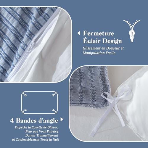 Housse de couette 240 x 260 coton réversible avec taies d'oreiller