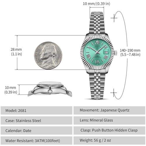 Image of NIBOSI Watches for Woman Analog Quartz Stainless Steel Diamond Rose Gold Green Small Dial Women Watches Classic Wrist Watch Date Waterproof