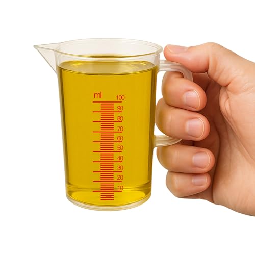 CHEFZOCO Jarra Medidora, Vaso medidor, Recipiente medidor para la cocina, Apto para calentar en microondas, Asa Ergonómica, Capacidad de 125 ml, Plástico, Transparente