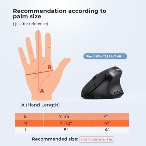 Image of MEETION Ergonomic Mouse, Wireless Mouse, Bluetooth Vertical Rechargeable Mice, 4 Adjustable DPI 800-2400, Bluetooth 5.2+5.2+USB Mouse for Windows /Mac, for Laptop /PC /Desktop /Computer /iPad Bk