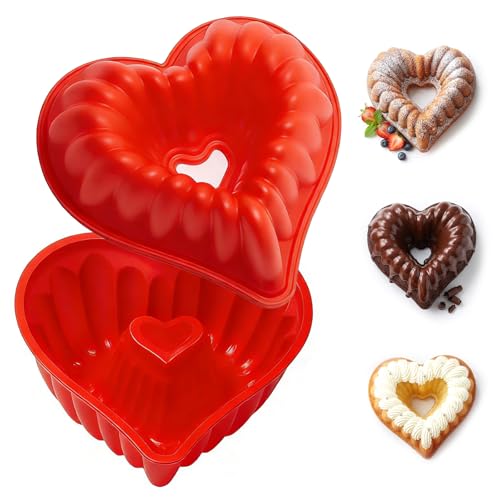 shuielai Heart Shaped Silicone Cake Pans Nonstick Fluted Cake Pan for Buntz Cakes Fluted Cakes Brownies2 Pack 8 Inch