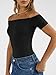 Trendy Queen Summer Off The Shoulder Tops for Women Going Out Short Sleeve Shirts Cute Y2K Sexy Basic Clothes 2026 Fashion Black M