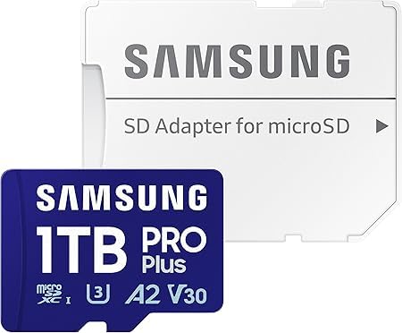 Samsung Pro Plus (2023) Carte microSD + Adaptateur SD, 1 to, UHS-I U3, Full HD et 4K UHD, Lecture 180 Mo/s, écriture 130 Mo/s, pour Smartphone, caméra d'action, Console Portable, MB-MD1T0SA/EU
