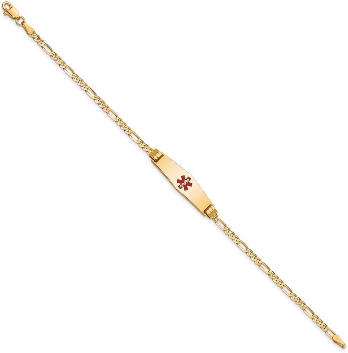 JewelryWeb 7.5mm 10k Solid Yellow Gold Medical Soft Diamond Shape Red Enamel Figaro ID Bracelet Identification Bracelet for Women