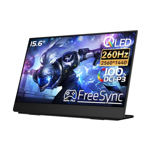 Image of EHOMEWEI Q1g Pro 260Hz QLED 2.5K Portable Gaming Monitor, 15.6 inch 400Nit Brightness 16:9 Display 2560 * 1440 100% DCI-P3 for Working /Gaming /Travel Phone /Switch /Windows MacOS
