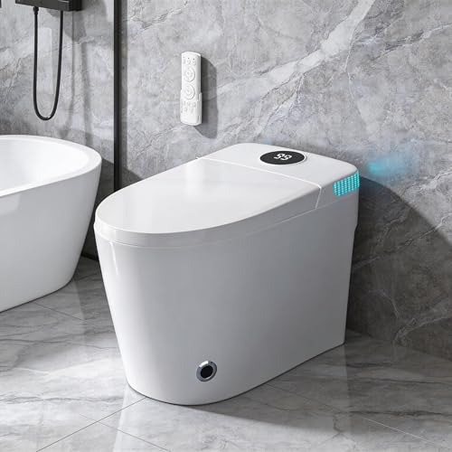 Image of Smart Toilet with Bidet Heated Seat Dual Auto Flush Manual Seat & Lid | Child Mode Warm Water Wash Air Dry Tankless Electric One Piece Toilet for Bathroom with Siphon Dual Flush 0.8 /1.2 GPF
