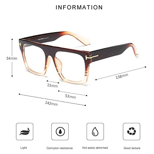 Allt Unisex Oversized Square Optical Eyewear Non-prescription Eyeglasses Flat Top Clear Lens Glasses Frames (Brown Gradient), Large