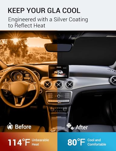 Image of Proadsy 2026 Upgrade Windshield Sun Shade Custom Fit 2015-2020 GLA Foldable Front Sunshade Protector Sun Visor Blocks UV Rays Keep Car Cooler