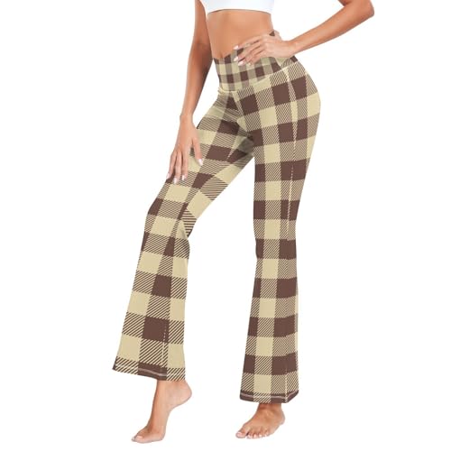 Legging de compression extensible taille haute pantalon carreaux femme