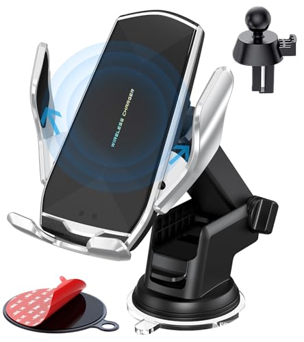 Car Phone Mount,Auto-Clamping Smart Sensor 10W Qi Fast Charging Car Front Windshield Dashboard Air...