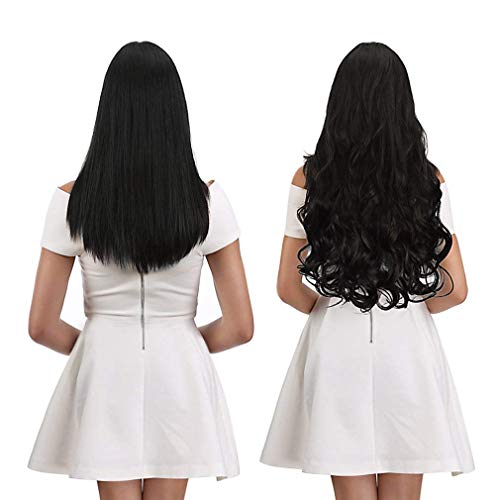 Image of Tressedup hair Curly Wave Clips in on Synthetic Hair Extensions Hairpieces for Women 5 Clips 4.5 Oz per Piece - Natural Black