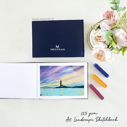 Image of MENORAH Paper - Artist Sketch Book- A6-115 GSM (160 Pages / 80 Sheets) Drawing Notebook, Watercolor- Hard Bound Book- (10.5 Cm X 14.8 Cm)- Completely Handmade- Landscape-Dark Blue