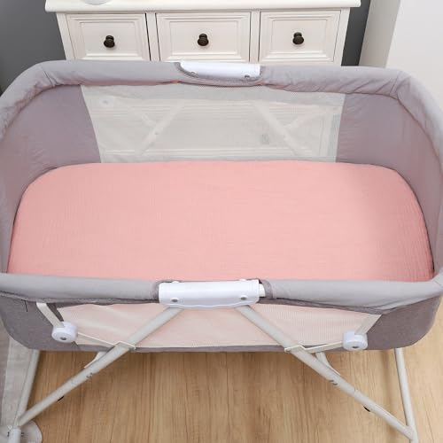 Image of Onacosht Muslin Bassinet Sheets 33 inchx19 inch, 3 Pack 100% Cotton, Pink & Floral | Compatible with Mika Micky, KoolaBaby 3-in-1, Baby Delight & Dream on Me Rectangle Bedside Mattress, baby girl, 100% Cotton