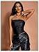 MakeMeChic Women's Leather Gold Tops Fall Tube Tops Ruched Sleeveless Slim Fit Strapless Club Concert Shirts Black Medium