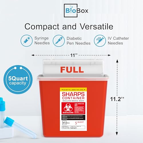 Image of Sharps Container - Large Sharps Containers for Home Use, Needle Disposal | 5 Quart (Pack of 2), Wall Mount, Puncture-Resistant, Dual Locking Lid, Fits Needles & Syringes