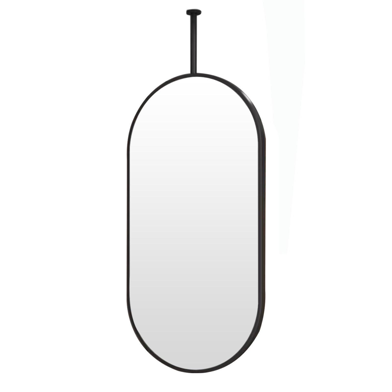 Gaommini Ceiling Mount Bathroom Mirror with Double Rods, Oval Metal Frame Vanity Mirror Decorative Hanging Rod Wall Mirrors for Living Room Hallway, Black(A,40cmx60cm)