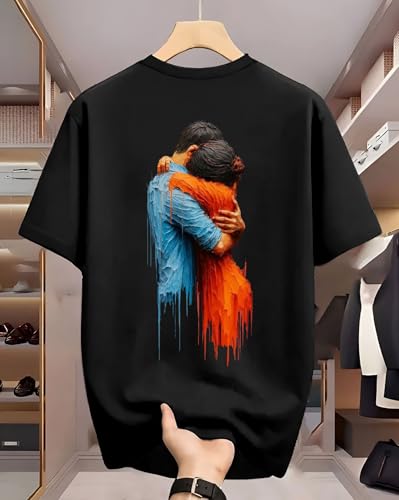Image of Women's Typography Round Neck Cotton-Blend T-Shirts, Oversized Drop Shoulder Boho Style T-Shirt