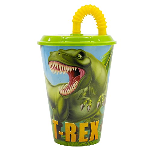GOBELET RÉUTILISABLE POUR ENFANTS AVEC PAILLE EN PLASTIQUE SANS BPA 430 ML | DINOSAUR, Única, Dinosaures
