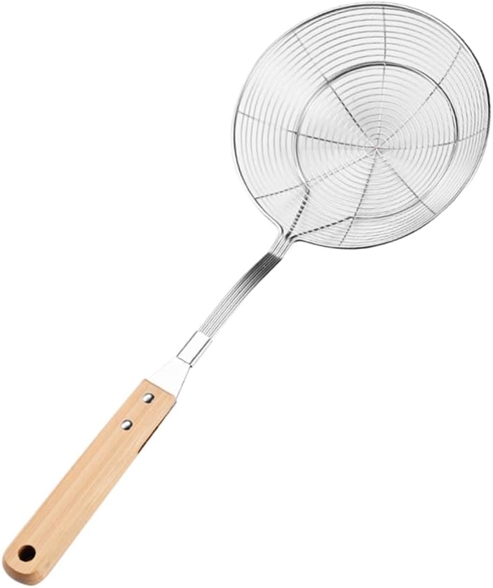 Stainless Steel Slotted Spoon Skimmer Ladle with Wood Handle for Cooking Use