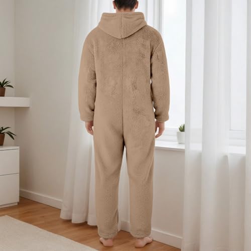 Mono de invierno para hombre pijama entero holgado con capucha y cremallera de forro polar gris 2