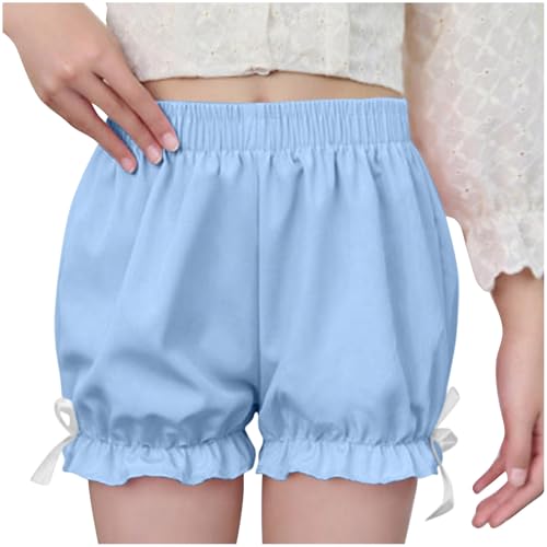 Girls Chiffon Shorts Casual Summer Beach Shorts Elastic Waist Floral Trim Athletic Shorts for Kids 4-16 Years Blue