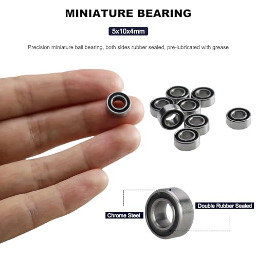Image of 10 PCS MR105-2RS Deep Groove Ball Bearings - 5x10x4mm Double Sealed, Chrome Steel, Z2 Grade for RC Cars, Drones, Robotics, and Small Electric Motors (MR105 RS)
